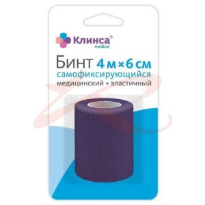 Клинса бинт эластичный самофиксирующийся 4мх6см полипропилен осн фиолет. Фото
