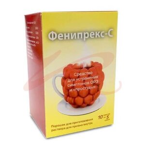 Фенипрекс-с порошок для приготовления раствора для приема внутрь 500мг + 10 мг + 300 мг 5000мг №10. Фото