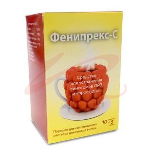 Фенипрекс-с порошок для приготовления раствора для приема внутрь 500мг + 10 мг + 300 мг 5000мг №10. Фото
