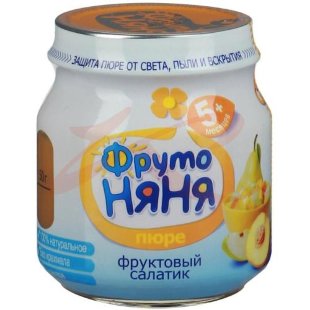 Фрутоняня пюре 112/100г. фруктовый салатик (яблоко + груша + персик). Фото