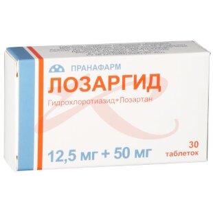 Лозаргид таблетки покрытые пленочной оболочкой 12,5мг + 50мг №30. Фото
