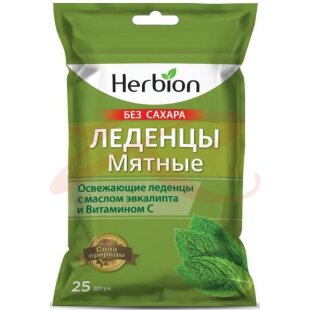 Хербион леденцы без сахара №25 (62,5г) мятные с маслом эвкалипта и вит с. Фото