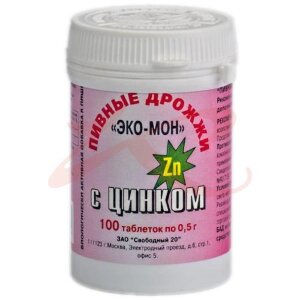 Изображение Эко-мон пивные дрожжи + zn (цинк) №100 таб. Эко-мон пивные дрожжи + zn (цинк) №100 таб.. Фото