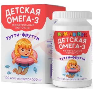 Кук ля кук детская омега-3 капсулы жевательные №100 со вкусом тутти-фрутти. Фото