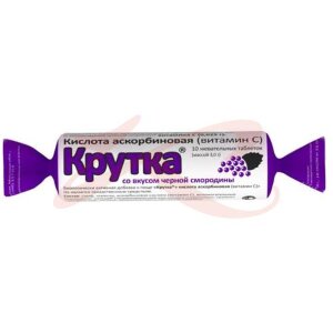 Аскорбиновая кислота крутка таблетки жевательные 3.0г №10 вкус черной смородины. Фото