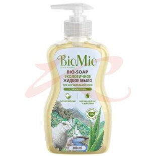 Биомио мыло 300мл экологичное жидкое для чувствительной кожи с гелем алоэ вера увлажняющее. Фото