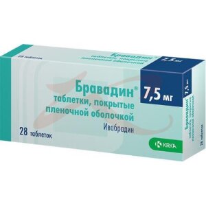 Бравадин таблетки покрытые пленочной оболочкой 7.5мг №28. Фото
