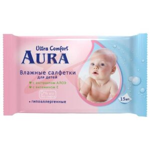 Аура ультра комфорт салфетки влажные для детей №15 алоэ + витам. е. Фото