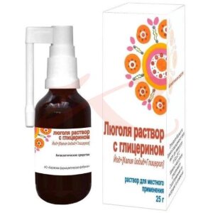 Люголя раствор с глицерином раствор для местного применения 25г /в комплекте с насадкой-распылителем-1 шт/. Фото
