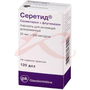 Серетид аэрозоль для ингаляций дозированный 25 мкг + 250 мкг/доза 120 доз. Фото