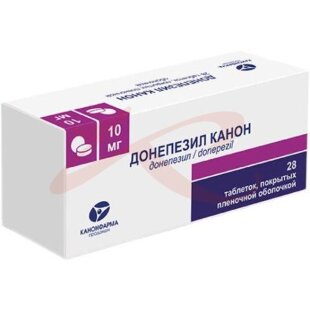 Донепезил канон таблетки покрытые пленочной оболочкой 10мг №28. Фото