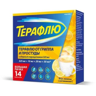 Терафлю от гриппа и простуды порошок для приготовления раствора для приема внутрь 22,1г №14 лимон. Фото