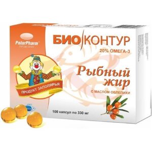 Биоконтур рыбный жир капсулы 330мг №100 облепиха. Фото