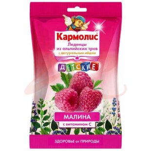 Альпийская карамель леденцы 75г детские витамин с + мед  вкус малины. Фото
