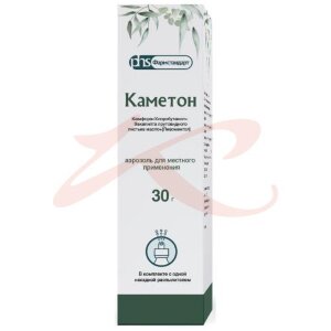 Каметон аэрозоль для местного применения 30г в комплекте с распылителем и колпачком защитным. Фото