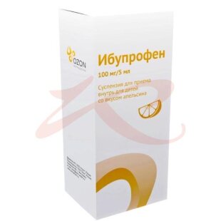 Ибупрофен суспензия для приема внутрь для детей 100мг/5мл 200мл со вкусом апельсина /в комплекте с мерным стаканчиком или мерной ложкой/. Фото