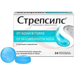 Изображение Стрепсилс c ментолом и эвкалиптом таблетки для рассасывания №24 Стрепсилс c ментолом и эвкалиптом таблетки для рассасывания №24. Фото