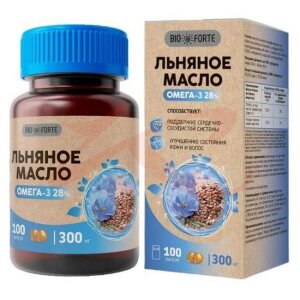 Изображение Биофорте масло льняное капсулы №100 Биофорте масло льняное капсулы №100. Фото