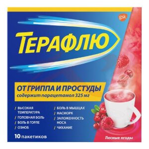 Изображение Терафлю порошок для приготовления раствора для приема внутрь 11,5г №10 лесные ягоды Терафлю порошок для приготовления раствора для приема внутрь 11,5г №10 лесные ягоды. Фото