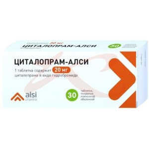 Циталопрам-алси таблетки покрытые пленочной оболочкой 20мг №30. Фото