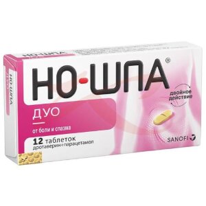 Изображение Но-шпа дуо таблетки 40мг + 500мг №12 Но-шпа дуо таблетки 40мг + 500мг №12. Фото