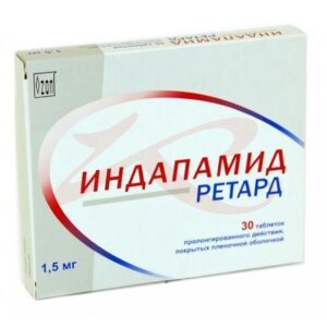 Индапамид ретард таблетки покрытые пленочной оболочкой с пролонгированным высвобождением 1.5мг №30. Фото