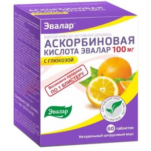 Эвалар аскорбиновая кислота таблетки 100мг №60 с глюкозой. Фото