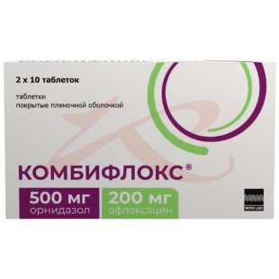 Комбифлокс таблетки покрытые пленочной оболочкой 500мг + 200мг №20. Фото