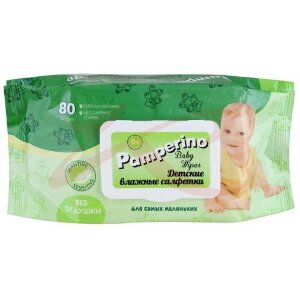 Памперино салфетки влажные детские №80 б/отдушки [pamperino]. Фото