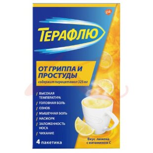 Терафлю от гриппа и простуды порошок для приготовления раствора для приема внутрь 22,1 №4 лимон. Фото