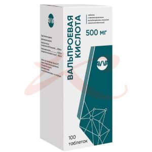 Вальпроевая кислота таблетки покрытые пленочной оболочкой с пролонгированным высвобождением 500мг №100. Фото