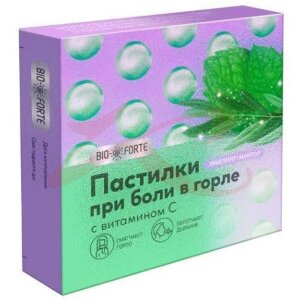 Биофорте пастилки №9 при боли в горле эвкалипт + ментол. Фото