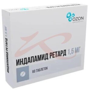 Индапамид ретард таблетки покрытые пленочной оболочкой с пролонгированным высвобождением 1.5мг №60. Фото