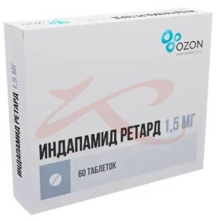 Индапамид ретард таблетки покрытые пленочной оболочкой с пролонгированным высвобождением 1.5мг №60. Фото