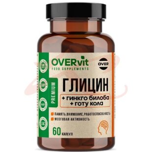 Овервит глицин + гинкго билоба + готу кола капсулы №60. Фото