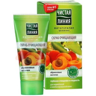 Чистая линия скраб для лица 50мл очищ абрикос косточки д/норм/комб кожи. Фото