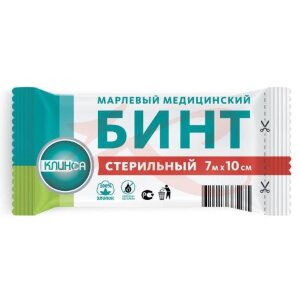 Клинса бинт медицинский марлевый стерильный 7мх10см. Фото