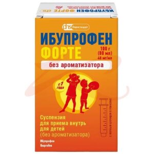 Ибупрофен форте суспензия для приема внутрь для детей 40мг/мл 80мл/100г б/ароматизатора /в комплекте с мерным шприцем/. Фото