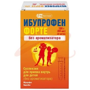 Ибупрофен форте суспензия для приема внутрь для детей 40мг/мл 80мл/100г б/ароматизатора /в комплекте с мерным шприцем/. Фото
