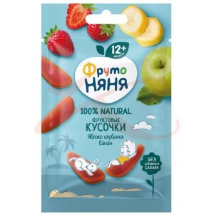Фрутоняня кусочки фруктовые 15г яблоко клубника банан с 12мес.. Фото