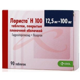 Лориста н 100 таблетки покрытые пленочной оболочкой 12.5мг + 100мг №90. Фото