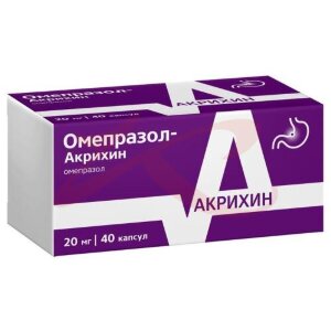 Изображение Омепразол-акрихин капсулы кишечнорастворимые 20мг №40 Омепразол-акрихин капсулы кишечнорастворимые 20мг №40. Фото