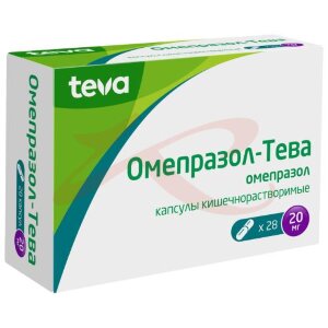 Изображение Омепразол-тева капсулы кишечнорастворимые 20мг №28 Омепразол-тева капсулы кишечнорастворимые 20мг №28. Фото