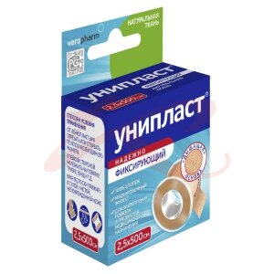 Изображение Унипласт лейкопластырь фиксирующий 2,5х500см ткан Унипласт лейкопластырь фиксирующий 2,5х500см ткан. Фото