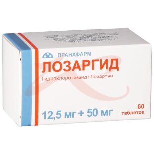 Лозаргид таблетки покрытые пленочной оболочкой 12,5мг + 50мг №60. Фото