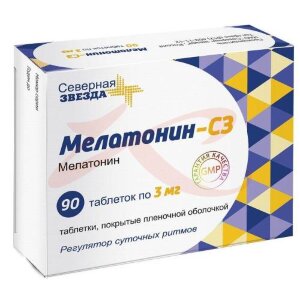 Изображение Мелатонин-сз таблетки покрытые пленочной оболочкой 3мг №90 Мелатонин-сз таблетки покрытые пленочной оболочкой 3мг №90. Фото