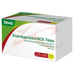 Клопидогрел/аск-тева таблетки 100мг + 75мг №100. Фото