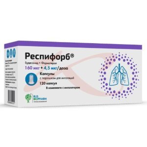 Респифорб капсулы с порошком для ингаляций 160мкг + 4.5мкг/доза №120 /в компл. с устройством д/ингаляций/. Фото