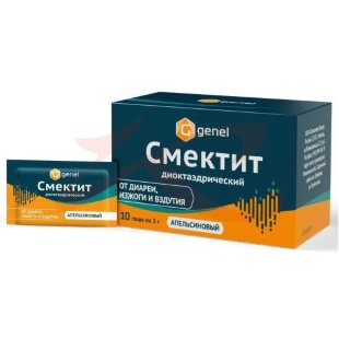 Смектит диоктаэдрический порошок для приготовления суспензии для приема внутрь 3г №10 апельсин. Фото