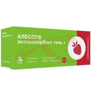 Алесорб энтеросорбент гель для приема внутрь 10г №18 вкус клубники. Фото
